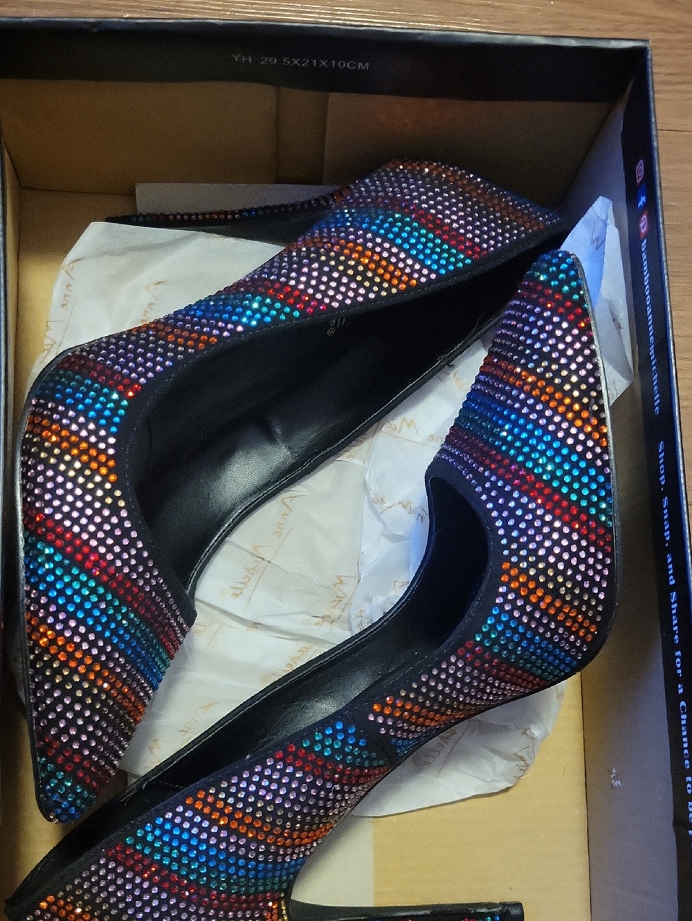 Anne Michelle Multicolor Crystal Striped Pointed-Toe Heels